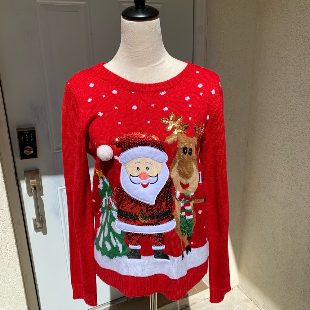 KAREN SCOTT. NWOT. Beautiful‎ Red/White Holiday Scene Sweater.Size M.Long…